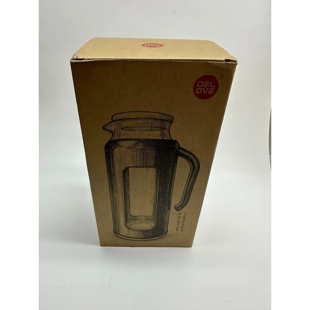 DELOVE Glass Pitcher 68 oz 2L Pink Borosilicate Stainless Lid NEW IN BOX